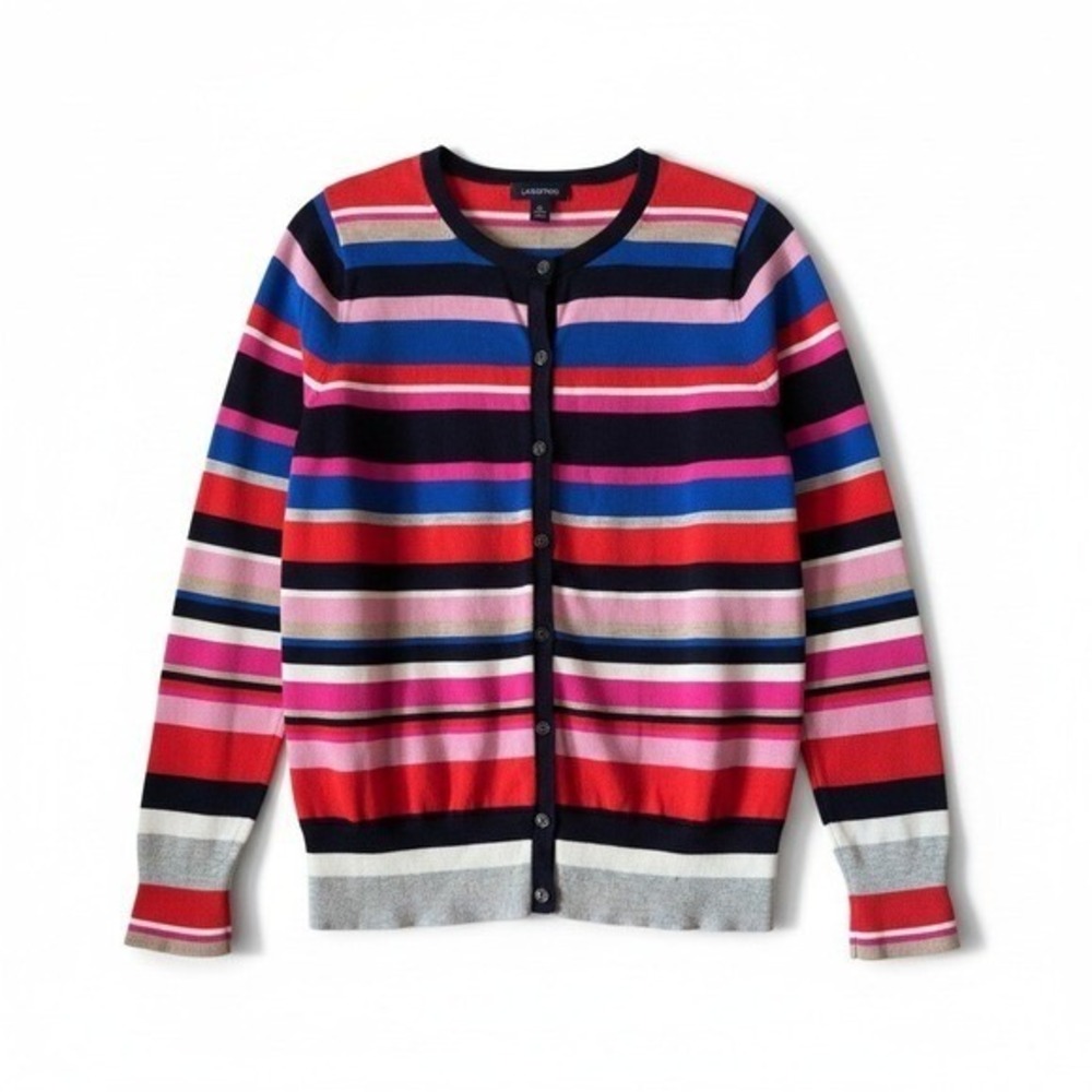 Lands End Multi‎ Color Striped Supima Cotton Cardigan Sweater Mens M 10-12